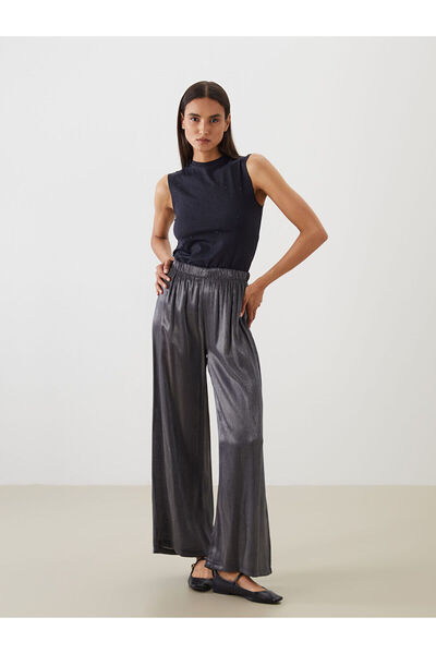 LC Waikiki Black Elastic Waist Shiny Look Women's Trousers