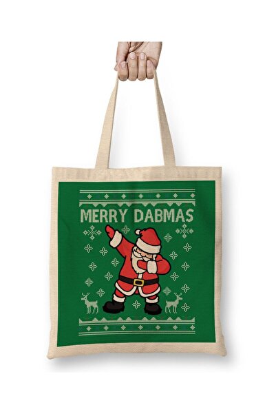 Toyaso Merry Dabmas Santa Claus Christmas Noel Baba New Year White Cloth Bag Long Handle Shopping Bag