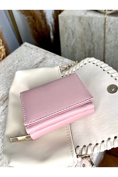 Zuna Studio Suni Deri Pudra Kadın Orta Boy Çıtçıtlı Cüzdan- Kağıt ve Bozuk Para Bölmeli