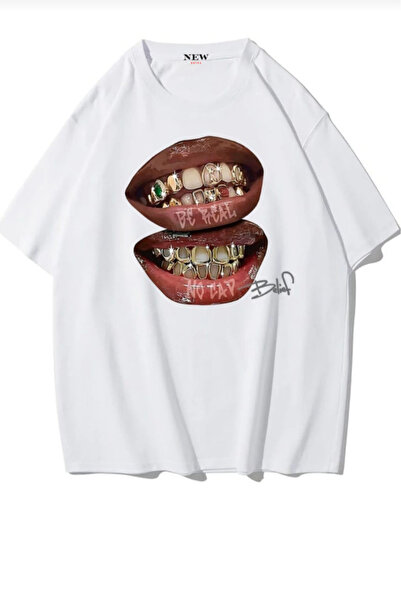 New Shine Dudak Baskılı Oversize T-shirt