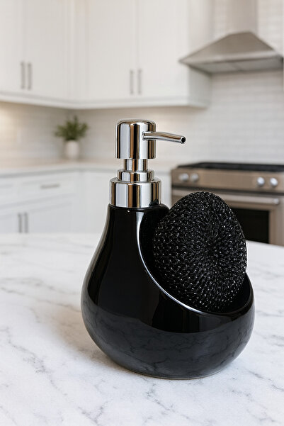 Paşabahçe Modern Siyah Sıvı Sabunluk ve Süngerlik Seti - Şık Pratik Mutfak Ak...