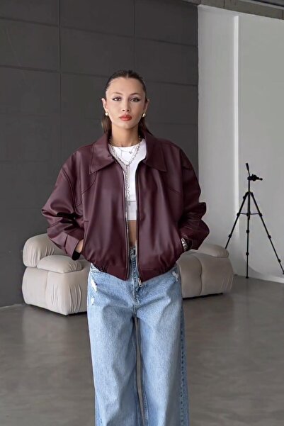 PRİFALDİ BELİZE Jachetă bomber supradimensionată din piele cu talie elastică,...