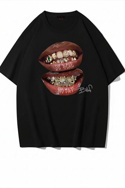 New Shine Dudak Baskılı Oversize T-shirt