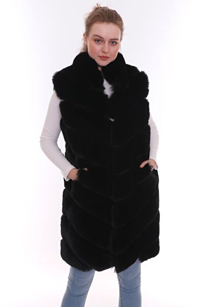 mybg Suni Kürk Siyah Kadın Yelek
