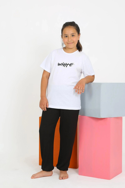 mtm My The Mall Girl's Short Sleeve White Combed Cotton Pajama Set