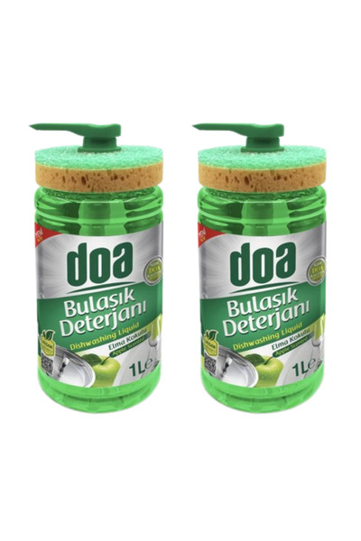 Doa Detergent de Vase 1000 ml cu Burete – Aromă de Măr x2 buc