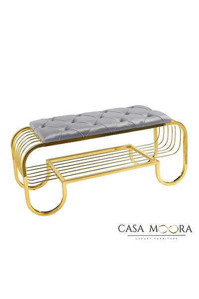 Moora Bench with shoe rack – GOLD-GREY – velvet – Chesterfield