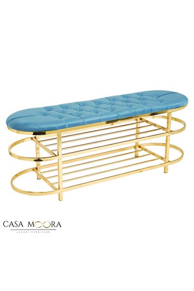 Moora Bench with shoe rack / storage / gold / velvet / Chesterfield
