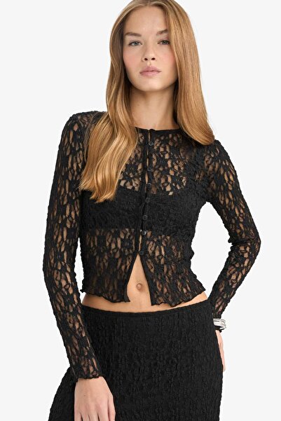 DeFacto Fitted Crew Neck Lace Cardigan G3141Ax25Au