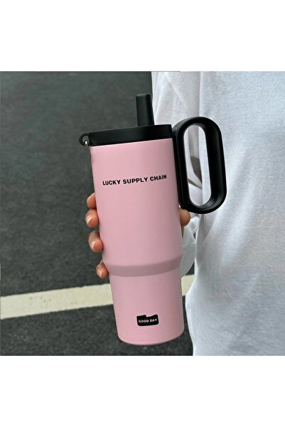 Generic 720ML Large Capacity Car Cup Stainless Steel Thermos Cup with Straw & Handle Travel Water Bottle