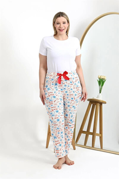 mtm My The Mall Women's Cotton Plus Size Bottom Pajamas Ecru