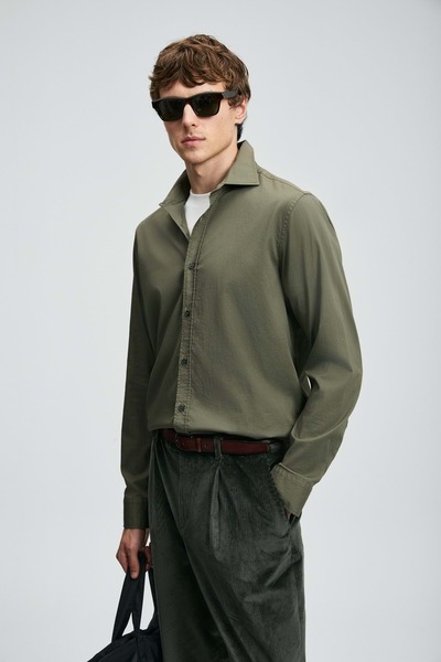 Kocamanlar Ayakkabı Lufian 112010686 Ferla Basic Shirt Regular Fit Men's Shirt Khaki