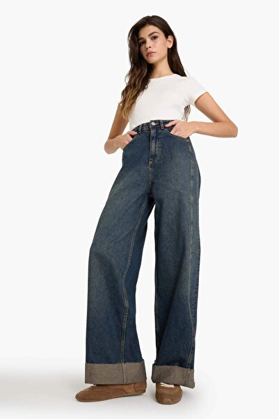 DeFacto Barrel Fit High Waist Long Jean Washed Trousers F8238Ax25Au