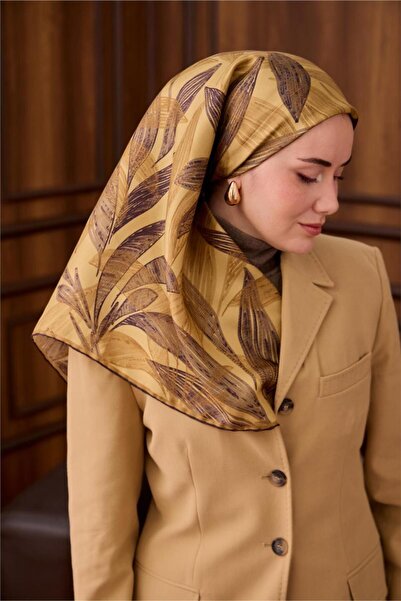 Silk Home Gold Coffee Leaf Pattern Tivil Woven Pure Silk Scarf-Kvs0870