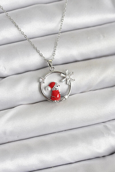 Epilons قلادة نسائية من الفولاذ 316L مع حجر الزركون الفضي بتصميم عيد الميلاد