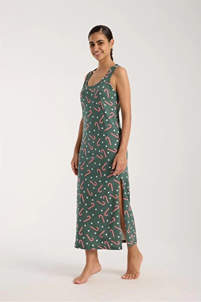 mtm My The Mall Women's Thick Strap Slit Long Green Nightdress