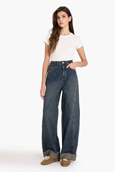 DeFacto Barrel Fit High Waist Long Jean Washed Trousers F8238Ax25Au