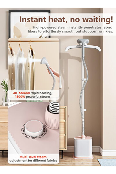 Yelajoy 1800W Garment Steamer,Single Pole With Stylemat,1.8L Detachable Tank,60 Mins Continuous Steaming