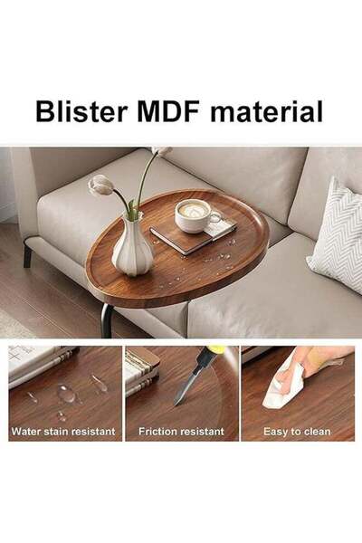 fulina Modern C-shaped Side Table For Tea And Coffee,Wooden Water Resistant Top,Stainless Steel Round