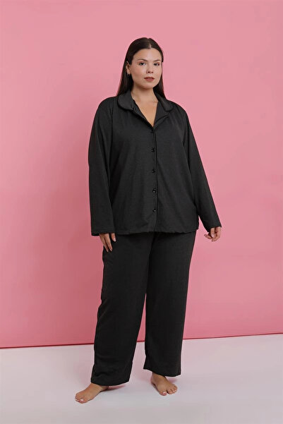 mtm My The Mall Set de pijamale cu nasturi afumati pentru femei de marime mare