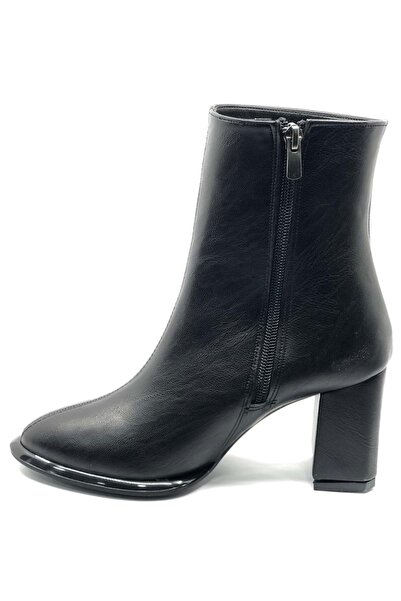 Kocamanlar Ayakkabı Feles stitch detailed classic heeled women's boots black