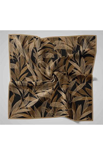 Silk Home Black Gold Leaf Pattern Tivil Woven Pure Silk Scarf-Kvs0866