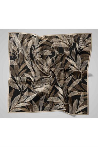 Silk Home Black Gold Cream Leaf Pattern Tivil Woven Pure Silk Scarf-Kvs0862