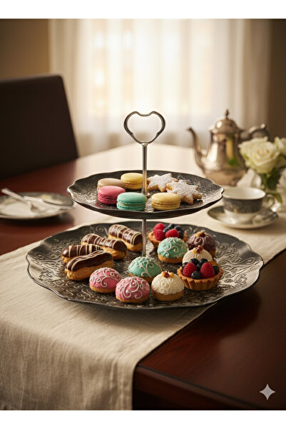 gabgacak Dekoratif İki Katlı Cam Sunumluk