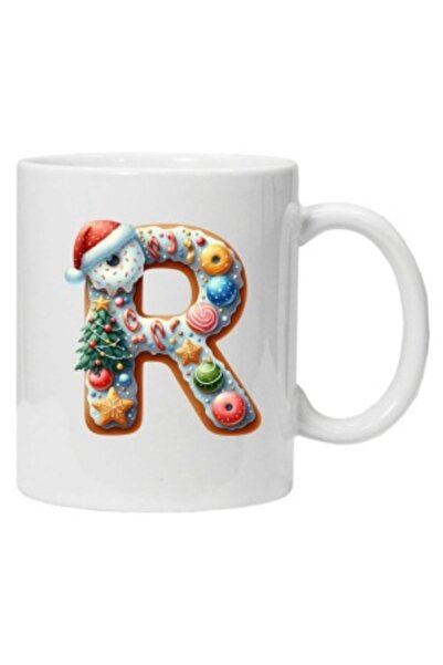 CRD PRINT Personalized winter print mug 'letter R', White,