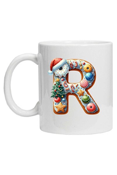 CRD PRINT Personalized winter print mug 'letter R', White,