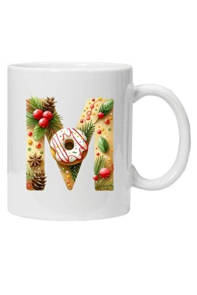 CRD PRINT Personalized winter print mug "letter M", White,