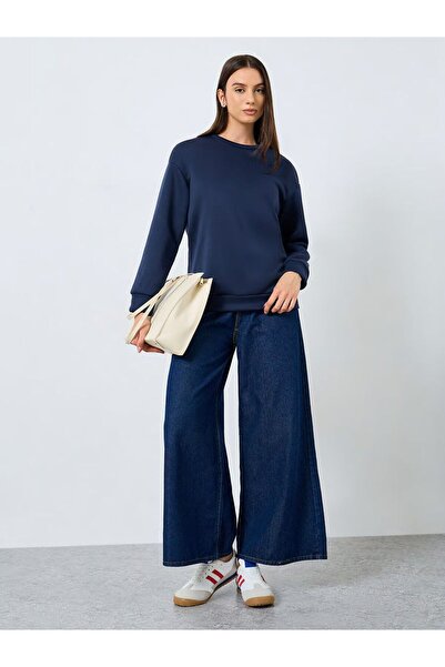 Styli Navy Blue Sweatshirt with Ribbon Tie