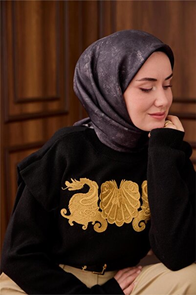 Silk Home Black Gray Cloud Pattern Tivil Woven Pure Silk Scarf-Kvs0876