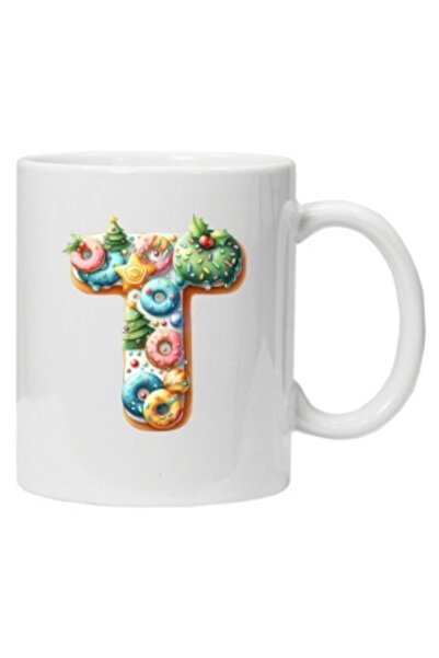 CRD PRINT Personalized winter print mug "letter T", White,