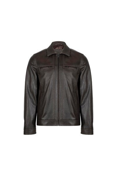 Desa Men's Brown Shirt Collar Leather Jacket
