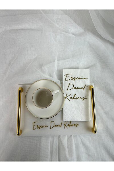 MERALP 8 Piece Engagement Tray, Groom's Coffee Tray, 2-Piece Ilıca Gold Metal Profile Handle