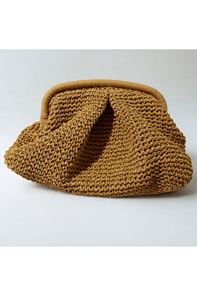 madame leman Hand Knitted Straw Look Women's Clutch Bag – Natural Color 0002_...