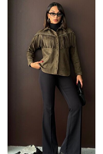 Luminosa Suede Dropli Scuba Tassel Detailed Shirt 5566^^