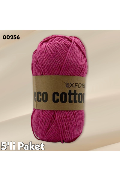 Oxford İplik 5'li Paket Eco Cotton - 100 gram 200 metre %100 Rejenere Pamuk Örgü İpi - 256 - Fuşya