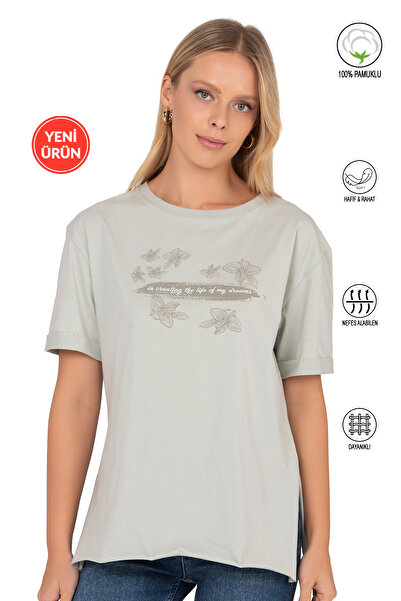 ÖZKAN underwear Özkan 27599 Women's 100% Cotton Lycra-Free Single Jersey Combed Cotton Fabric Crew Neck Short Sleeve T-Shirt