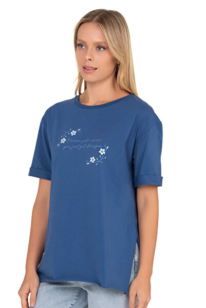 ÖZKAN underwear Özkan 27598 Women's 100% Cotton No Lycra Single Jersey Combed Cotton Fabric Short Sleeve T-Shirt with Slit Detail Bicycle