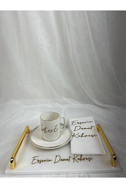 MERALP 8 Piece Engagement Tray, Groom's Coffee Tray, 2-Piece Ilıca Gold Metal Profile Handle