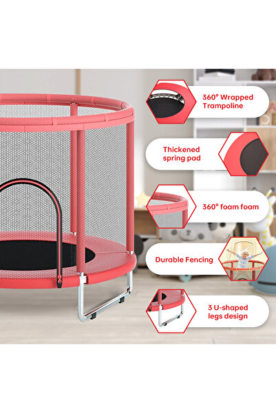 Venpara Kids Trampoline with Safety Enclosure 360, Basketball Hoop, Ocean Balls, Thickened Pad