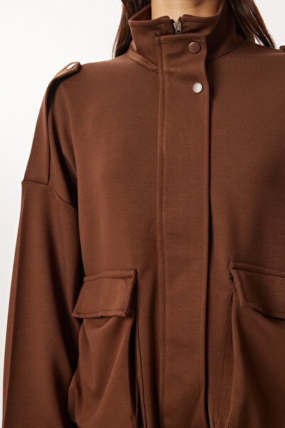 Lovelyİstanbul Modal Top and Bottom Set with Flap Pocket Lby0025 Brown