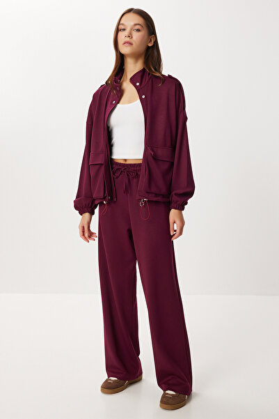 Lovelyİstanbul Modal Top and Bottom Set with Flap Pocket Lby0025 Mürdüm