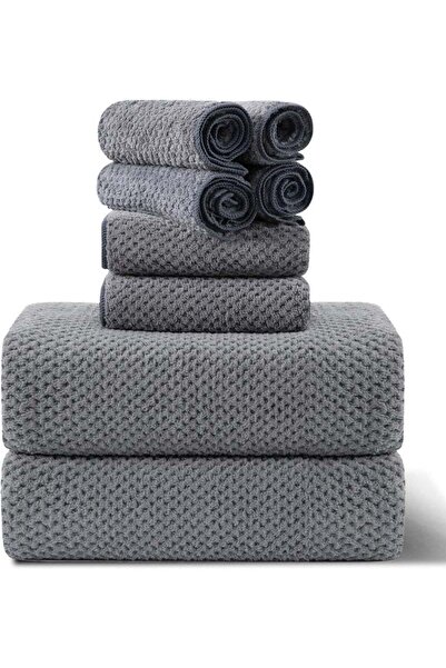 Saharaz 8-Piece Gray Microfiber Bath Towel Set - Highly Absorbent Quick Dry Waffle Weave Towels for Bathro