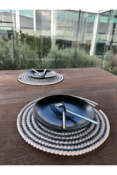 homeınn 2-Person Round American Tablecloth Stain Resistant - Supla Striped Blue 33X33 cm