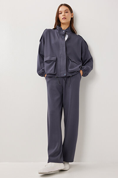 Lovelyİstanbul Modal Top and Bottom Set with Flap Pocket Lby0025 Smoked