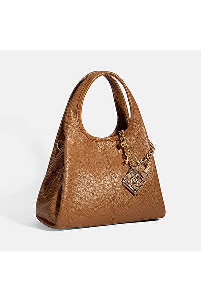 Desa Women's Tan Leather Handbag with Charm Accessories