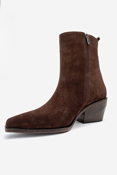 LuviShoes Γυναικείες μπότες Western από γνήσιο δέρμα LEXIA καφέ σουέντ